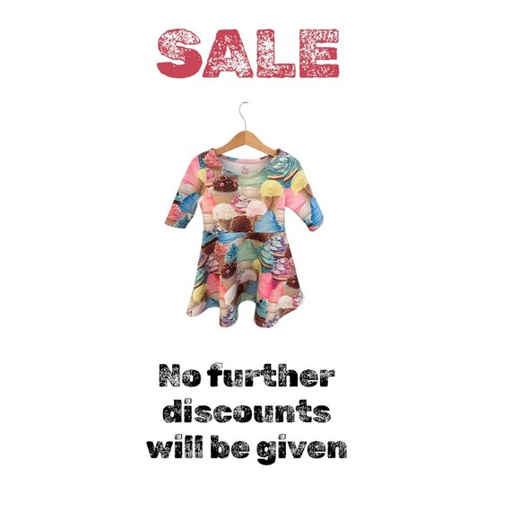 Ice cream Print Girls Dress XS 4 The Childrens Place 3/4 Sleeve Polyester/Spande - Picture 1 of 7